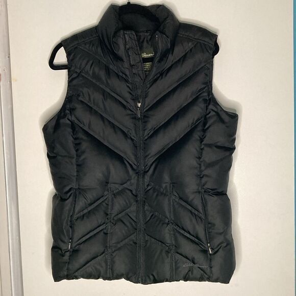 Eddie Bauer Womens Size L Premium Goose Down Black Quilted Zip Front Vest - Picture 3 of 11